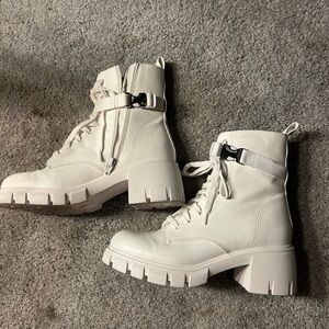Steve Madden White Buckle Combat Boots